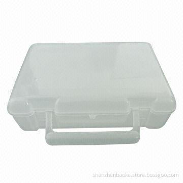 First-aid kit in clear plastic box with handle
